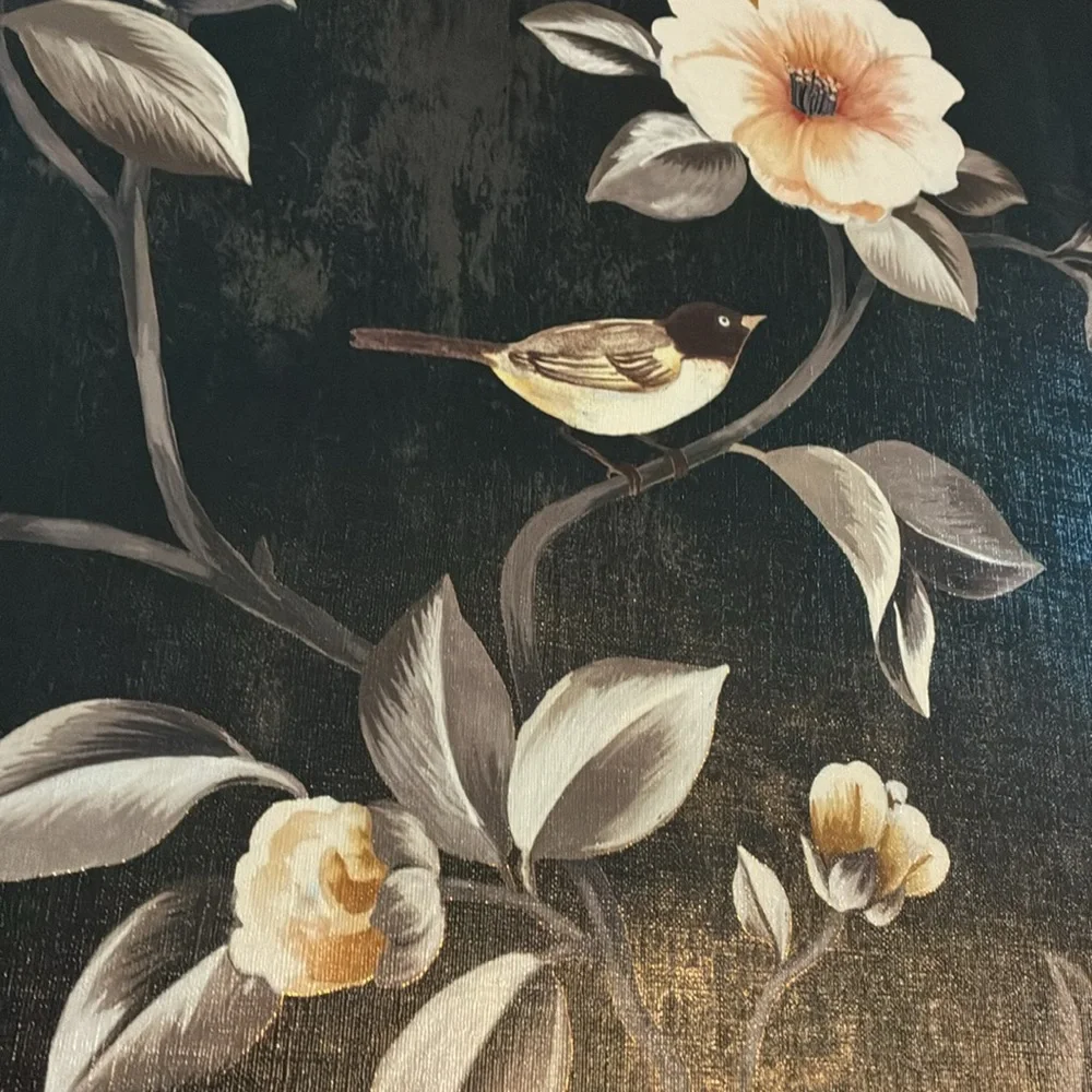 Floral and Bird Textured Wallpaper sample